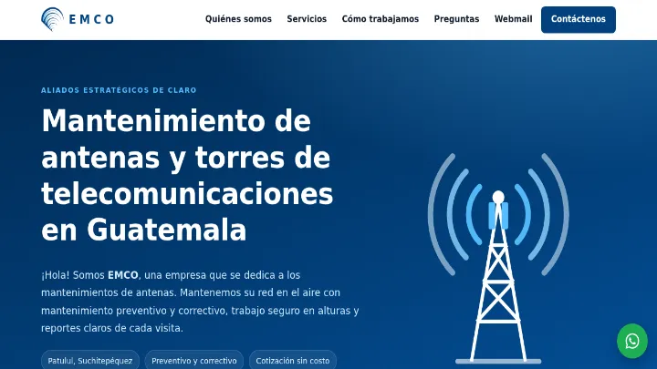 Captura de la página de inicio de EMCO Guatemala, sitio desarrollado por LandoHOUSE