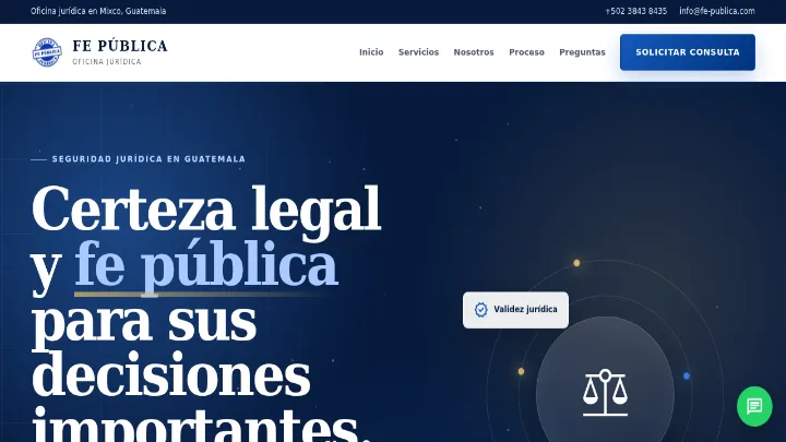 Captura de la página de inicio de Fe Pública, sitio desarrollado por LandoHOUSE