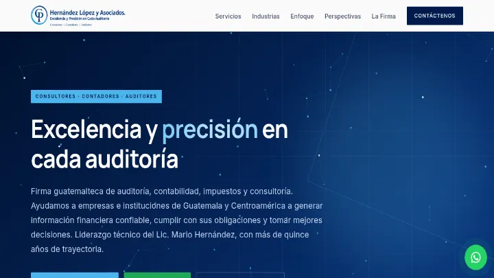Captura de la página de inicio de Hernández López y Asociados, sitio desarrollado por LandoHOUSE