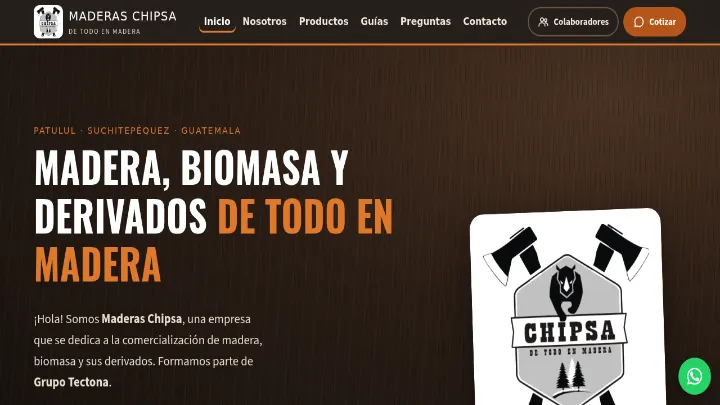 Captura de la página de inicio de Maderas Chipsa, sitio desarrollado por LandoHOUSE